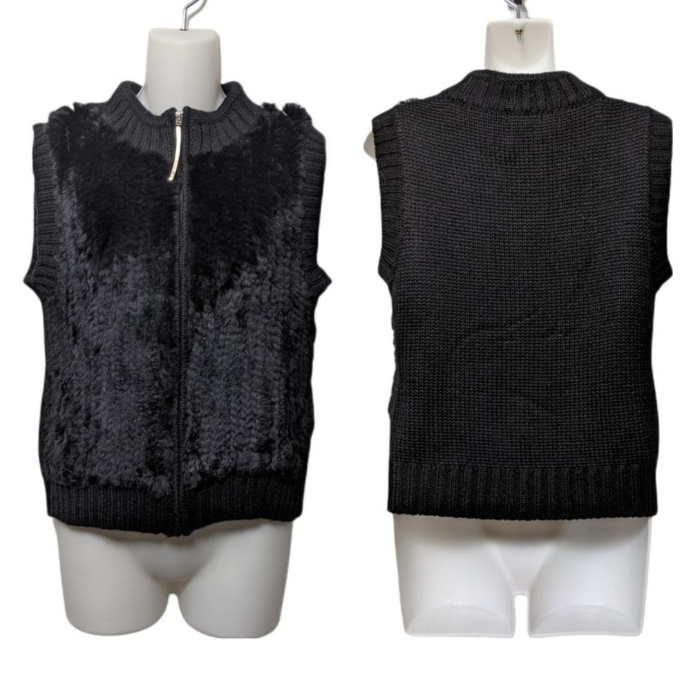 CABO Rabbit Fur Wool Minimalist Zip Front Vest L - Picture 6 of 6